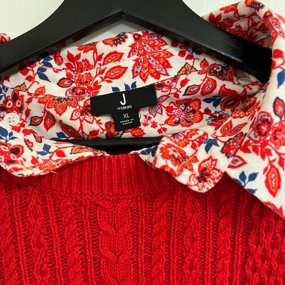 JASON WU sweater with button in collar red women’s floral XL X-Large - Picture 2 of 7